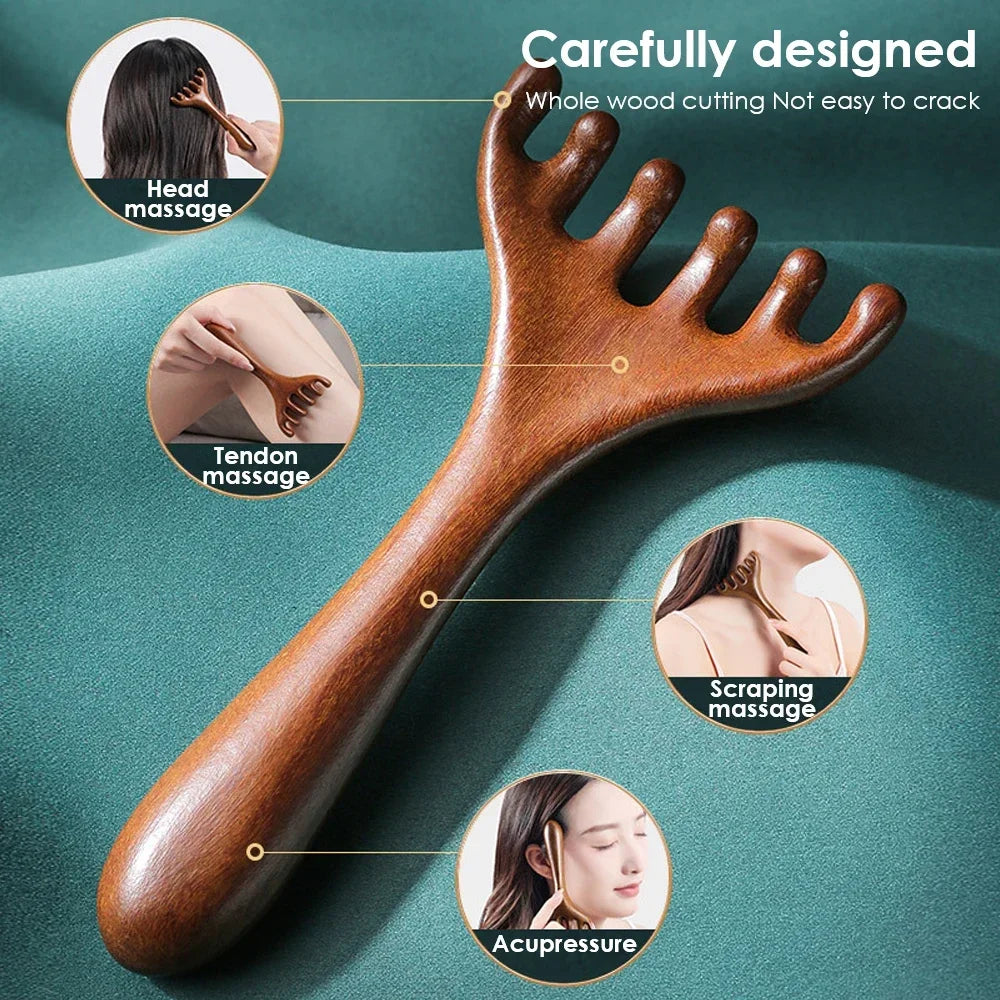 Sandalwood Massage Comb - Six-Claw Head Acupoint Massager for Neck & Face Lifting - ZOOMNSTORE