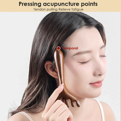 Sandalwood Massage Comb - Six-Claw Head Acupoint Massager for Neck & Face Lifting - ZOOMNSTORE