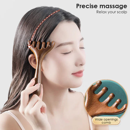 Sandalwood Massage Comb - Six-Claw Head Acupoint Massager for Neck & Face Lifting - ZOOMNSTORE