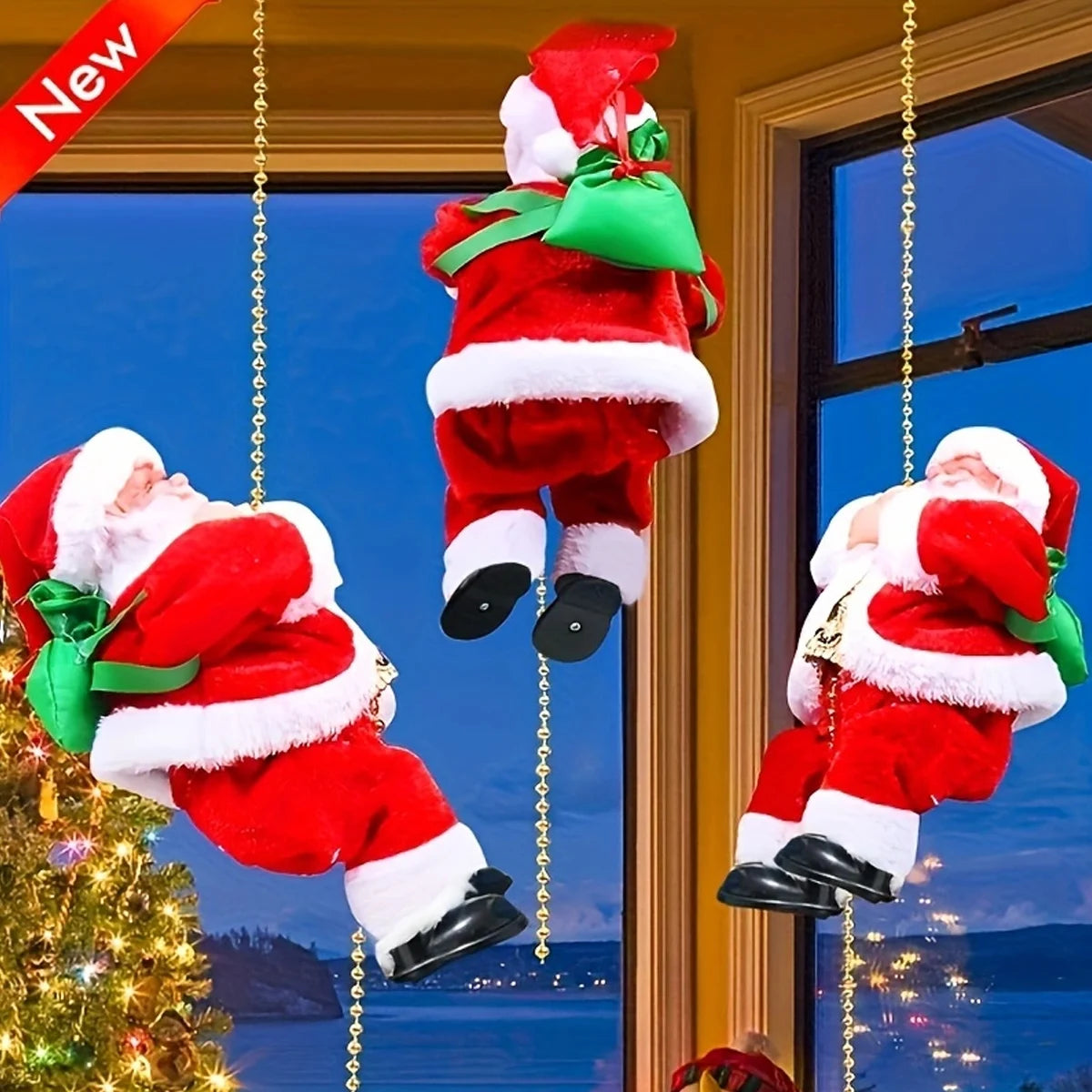 Santa Claus Doll - Christmas Decorations With Climbing Beads & Rope, Holiday Ornaments - ZOOMNSTORE