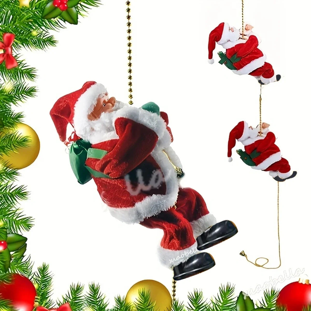 Santa Claus Doll - Christmas Decorations With Climbing Beads & Rope, Holiday Ornaments - ZOOMNSTORE