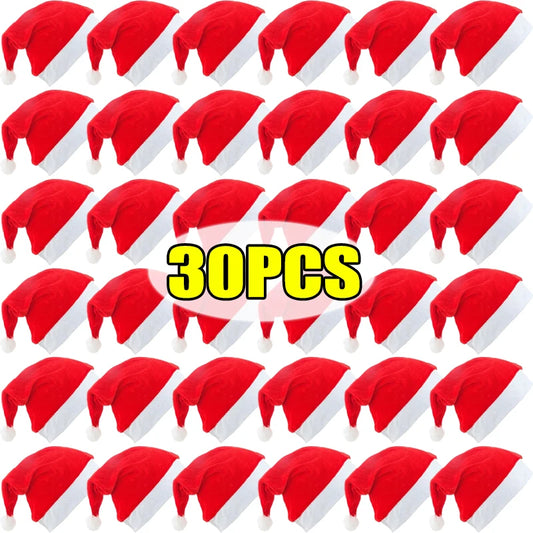 Santa Claus Hats - Red Non-woven Xmas Caps for Adults  Kids Holiday Party Decorations - ZOOMNSTORE