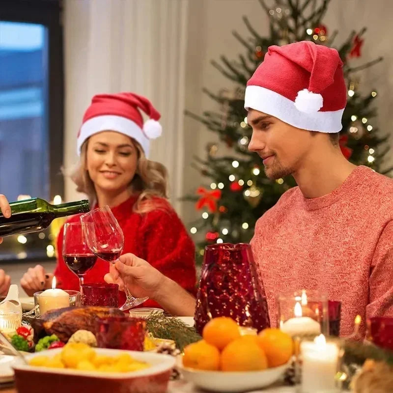Santa Claus Hats - Red Non-woven Xmas Caps for Adults  Kids Holiday Party Decorations - ZOOMNSTORE