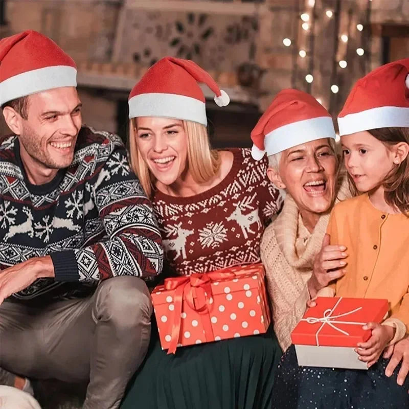 Santa Claus Hats - Red Non-woven Xmas Caps for Adults  Kids Holiday Party Decorations - ZOOMNSTORE