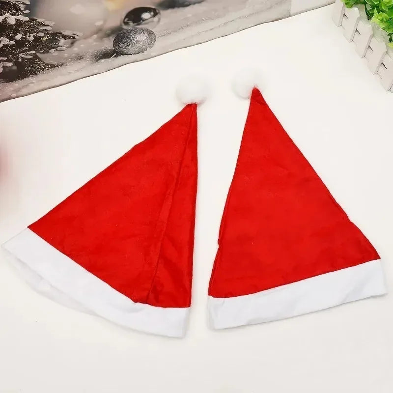 Santa Claus Hats - Red Non-woven Xmas Caps for Adults  Kids Holiday Party Decorations - ZOOMNSTORE