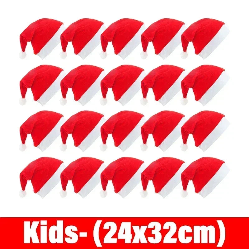 Santa Claus Hats - Red Non-woven Xmas Caps for Adults  Kids Holiday Party Decorations - ZOOMNSTORE