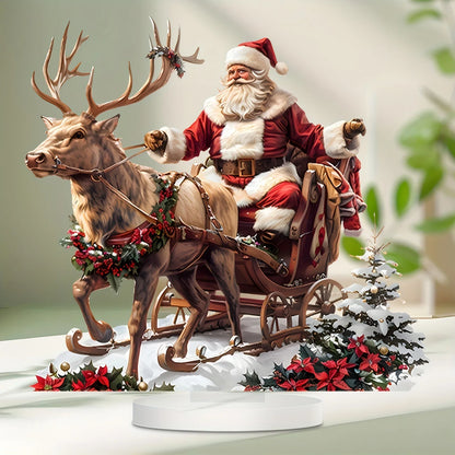 Santa Sleigh Decoration – 2D Acrylic Christmas Ornaments | Festive Holiday Centerpiece - ZOOMNSTORE