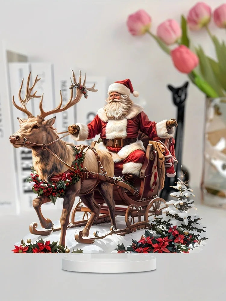 Santa Sleigh Decoration – 2D Acrylic Christmas Ornaments | Festive Holiday Centerpiece - ZOOMNSTORE