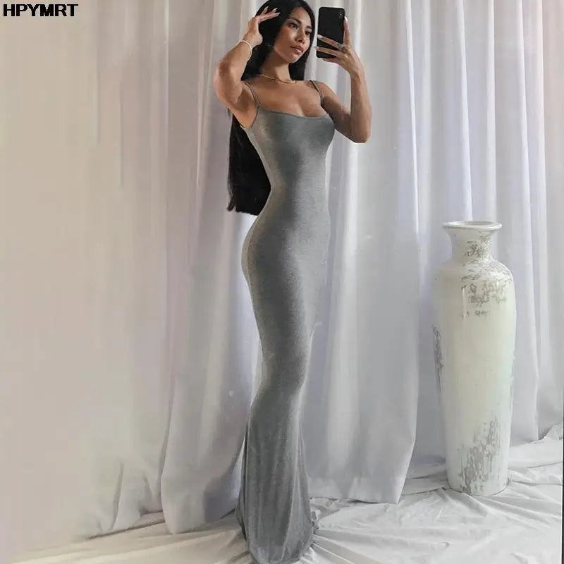 Satin Backless Maxi Dress - Slim Sexy Bodycon Party Dress for Women - ZOOMNSTORE