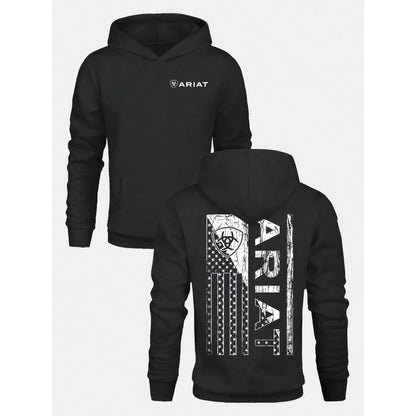 Men's ARIAT Distressed American Flag Graphic Hoodie Casual Soft & Breathable Pullover Hooded Sweatshirt Fall Streetwear Outfits