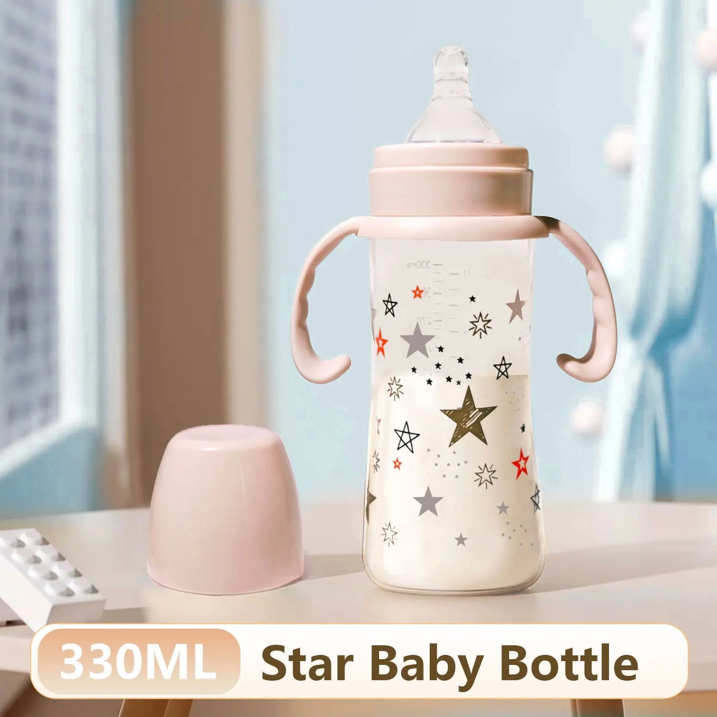 1PC 330ml large-capacity baby feeding bottle star PP bottle wide diameter anti-fall lightweight ergonomic handle design