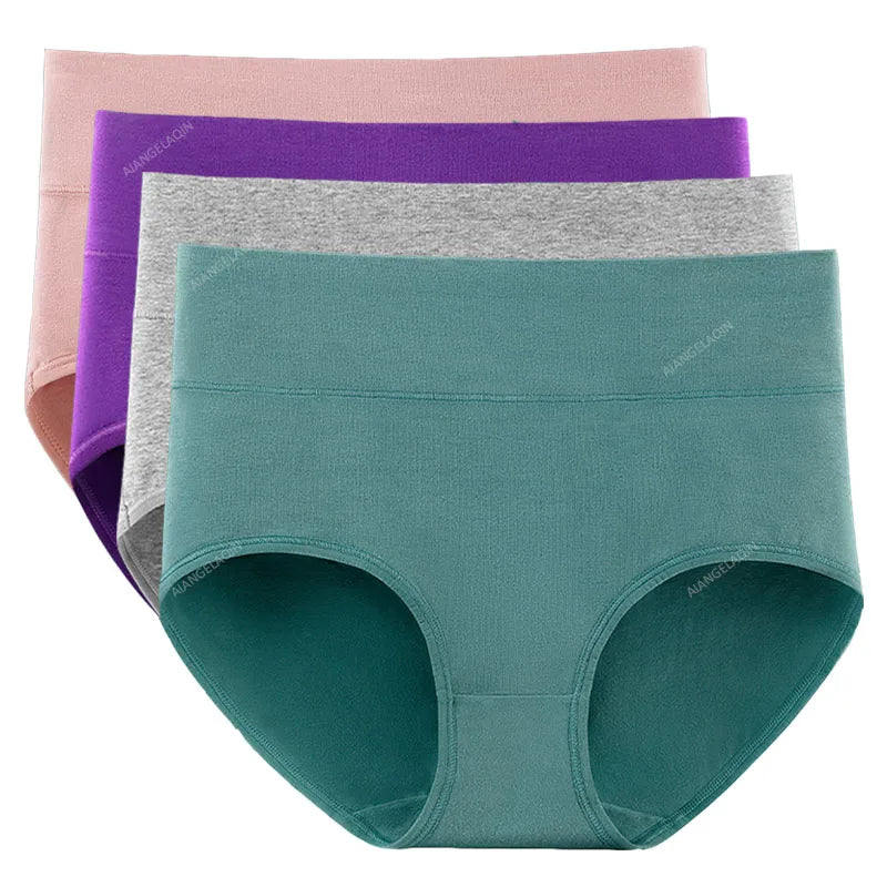 New 4Pcs/Lot High Waist Panties Women Underwear Plus Size Cotton Briefs Girls Shapers Abdominal Underpants Female Sexy Lingeries