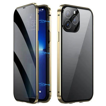 Metal Magnetic Anti Peeping Privacy Case For iPhone 17 16e 15 14 13 12Pro Max Magsafe Case 360 Protection Shockproof Phone Cover