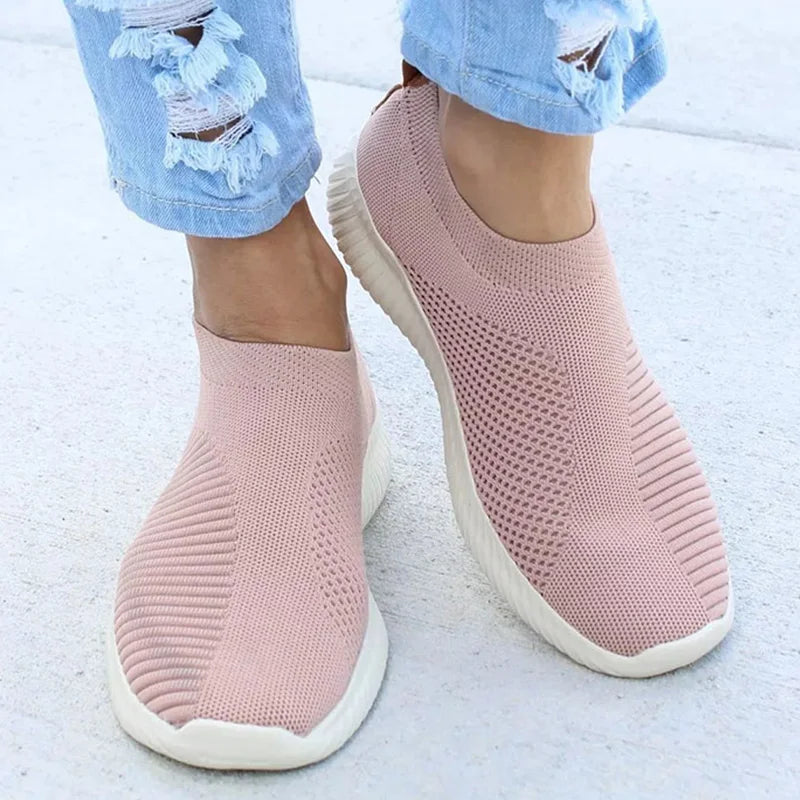 Women's Casual Sneakers - Breathable Slip On Shoes | Comfortable Vulcanize Flat Heel