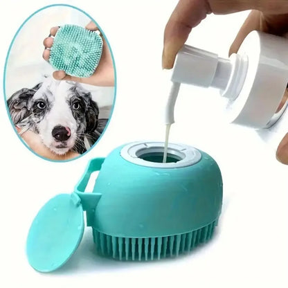 Soft Dog Bath Brush with Shampoo Dispenser - Gentle Cat Grooming Tool