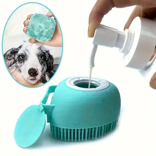 Soft Dog Bath Brush with Shampoo Dispenser - Gentle Cat Grooming Tool