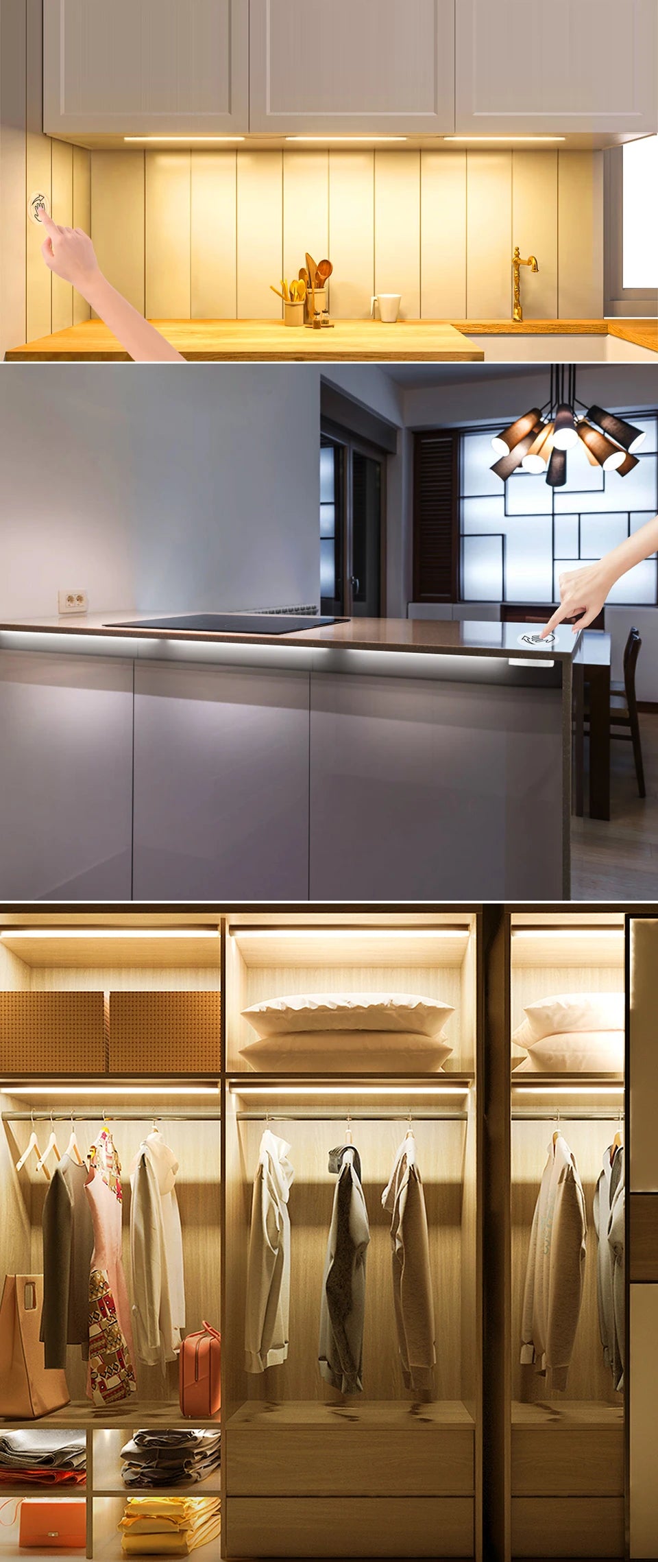 Motion Touch Sensor LED Lights Wireless Light Penetrable Wood Aluminum Bar Light Cabinet Wardrobe Lamp Backlight For Kitchen