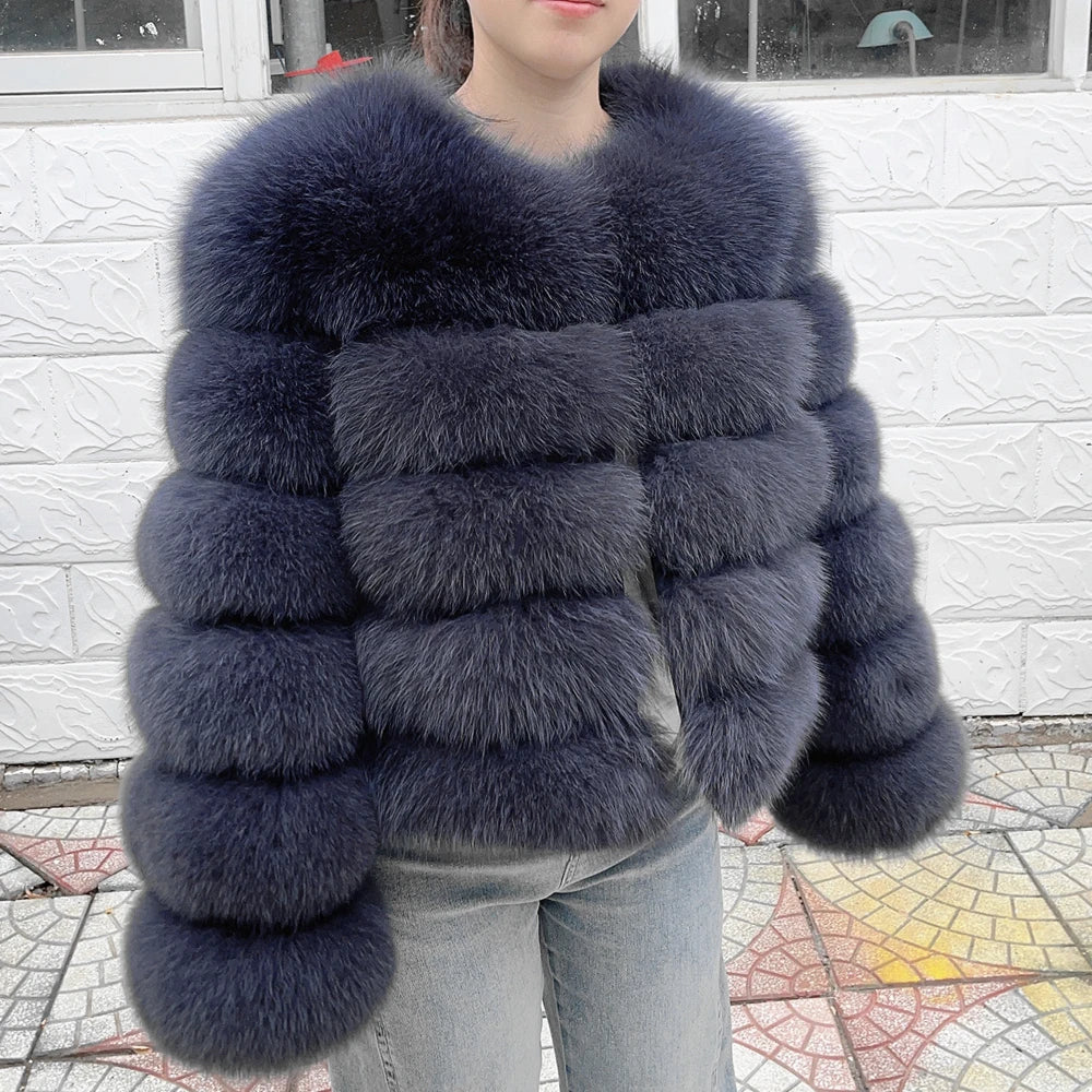 Fox Fur Coat - Slim Fit Women Winter Coat | Brown Real Fur Jacket With Hook Closure