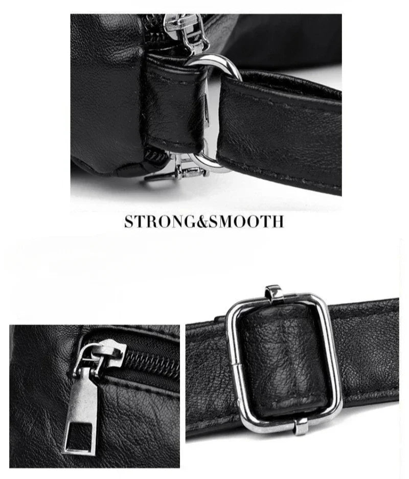 Soft Leather Shoulder Bag - Women's Crossbody Double Layered Large Capacity Tote