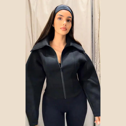 Women Black Jacket - Casual Long Sleeve Zipper Coat | Loose Fit Spring Outerwear