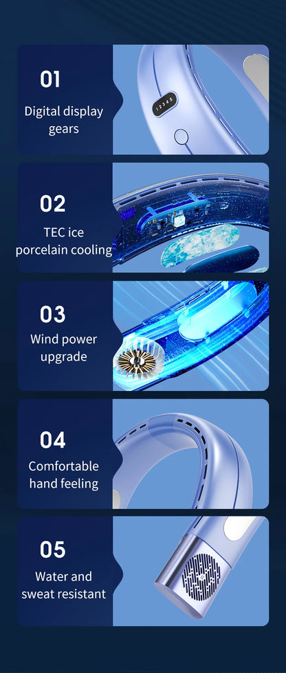 Portable Neck Fan Wearable Air Conditioner USB Rechargeable Air Cooler 5 Speed Electric Fan for Outdoor Ventilator 5000mAh Fans