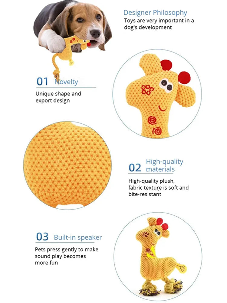 Cute Cartoon Animal Plush Pet Toy Squeaky Durable Chew Resistant Puppy Molar Interactive Play Toys Boredom Relief Dog Chewing
