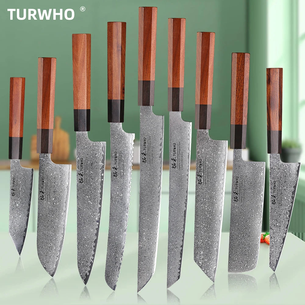 Damascus Steel Japanese Chef Knife - Hand Forged Santoku  Sashimi Blade