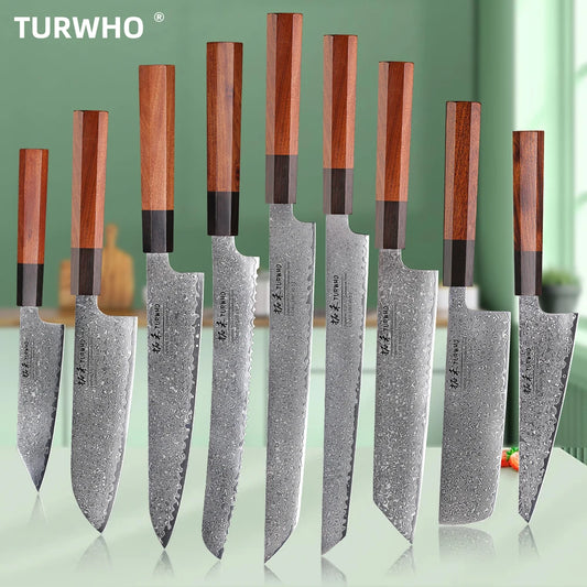 Damascus Steel Japanese Chef Knife - Hand Forged Santoku  Sashimi Blade