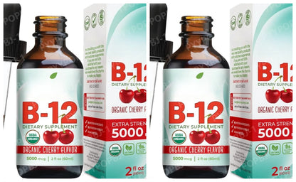 Vitamin B12 Drops 5000mcg Methylcobalamin Liquid Sublingual Supplement Cherry Flavor Vegan Sugar Free Daily Nutrition 60ml