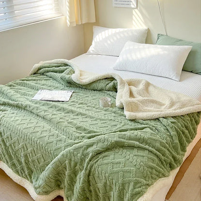 Soft Woolen Blanket - Warm Lamb Velvet Flannel Cover for Bedding Sofa and Office Use - ZOOMNSTORE
