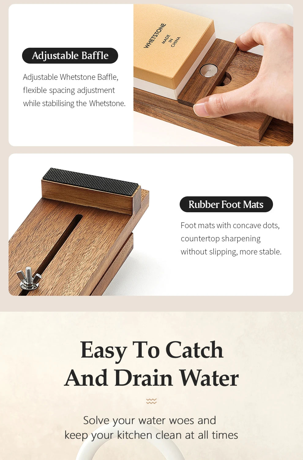 Knife Sharpening Block - Adjustable Acacia Wood Whetstone Holder for Kitchen Knives