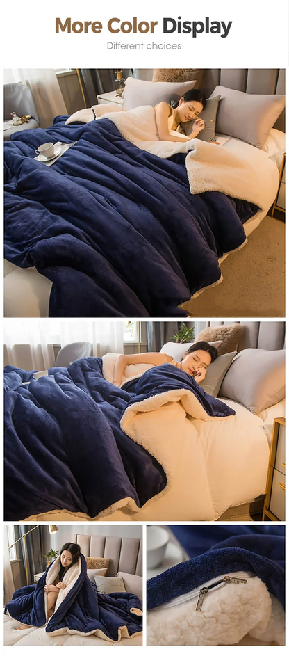 Double-Sided Wool Throw Blanket - Queen Bedspread for Winter Warmth - ZOOMNSTORE