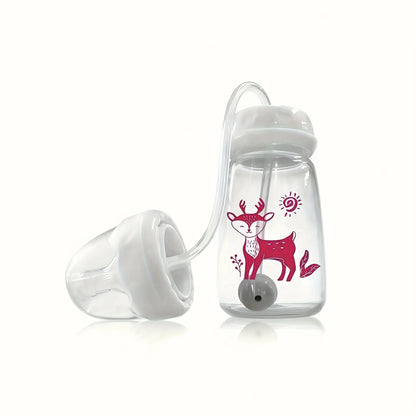 1pc 5oz/150ml Hands-Free PP Feeding Bottle with Straw Brush, Self-Feeding Normal-Neck Baby Bottle Set.