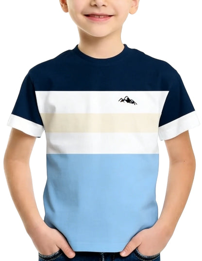 New Striped Short-sleeve T-shirt for Boys and Girls, Summer Colour-block Casual Top, Versatile Basic Shirt for Older Children