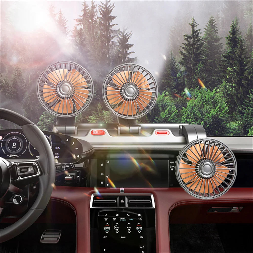 12V Automotive Fan Car Fan 24V 360° Adjustable 3-Head Air Fan Low Noise Multifunctional Temporary Parking Fan for Auto Vehicles