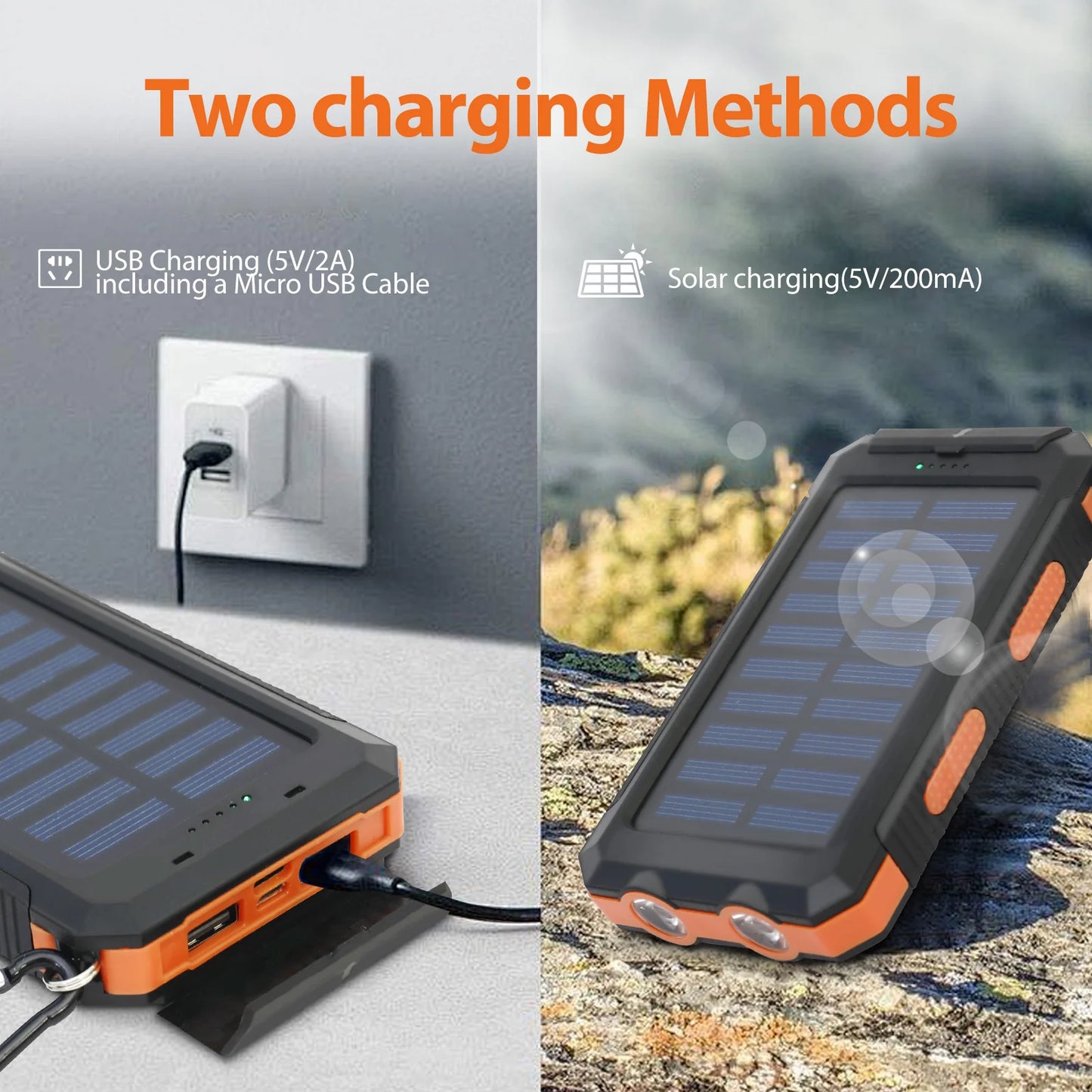 20000mAh Solar Power Bank Large Capacity Portable Outdoor Fast Charging Built-in Li-polymer Battery LDE Light for iphone Samsung