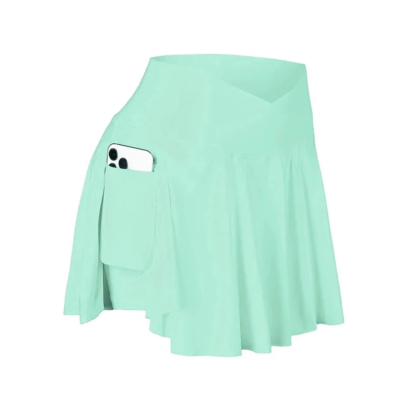 Womens Tennis Skirt with Pockets Crossover High Waisted Athletic Golf Skorts Running Workout Skirts 2 in 1 Fashion Streetwear