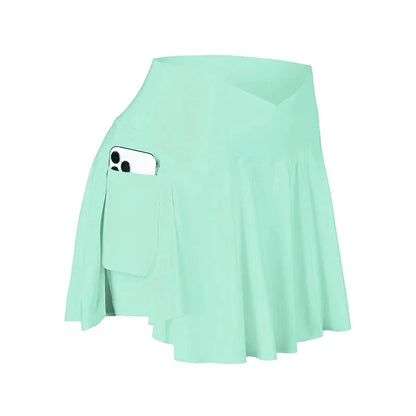 Womens Tennis Skirt with Pockets Crossover High Waisted Athletic Golf Skorts Running Workout Skirts 2 in 1 Fashion Streetwear