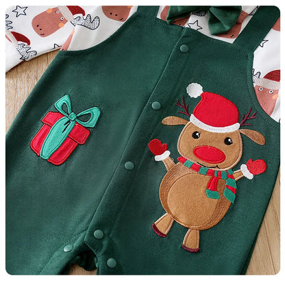 Baby Romper Cotton - Newborn Unisex Velvet Santa Elk Long Sleeve 0-18 Months