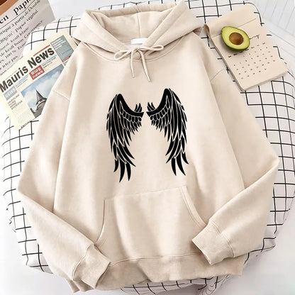 Retro Wing Print Hoodies Autumn Vintage Casual Hoodies Sweatshirts Y2k Women Harajuku Hoodie Sweatshirt