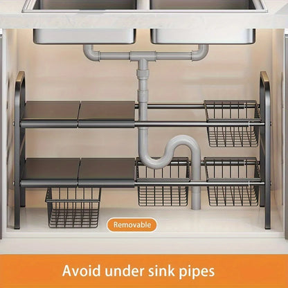 Expandable Under-Sink Organizer Set - Multi-Use Storage Rack for Kitchen  Bathroom - ZOOMNSTORE