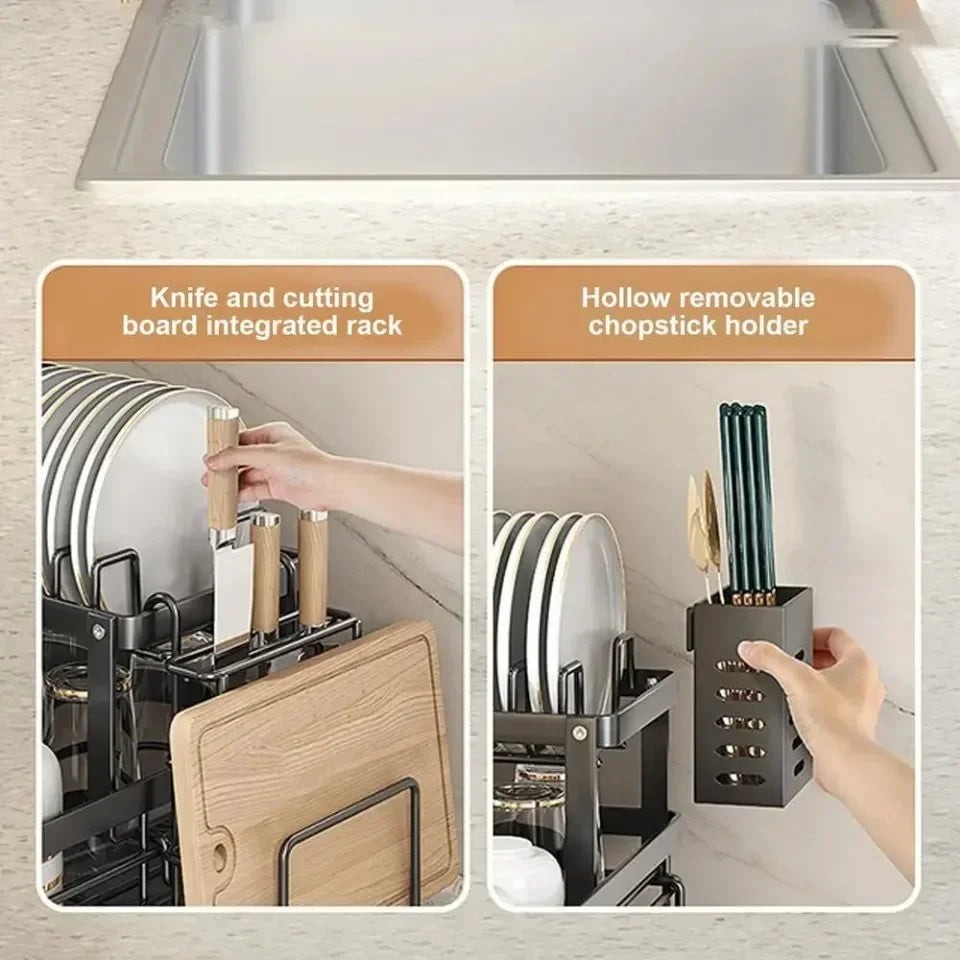 Stainless Steel Dish Rack – Kitchen Drying Rack With Cutlery Holder & Drainboard Organizer