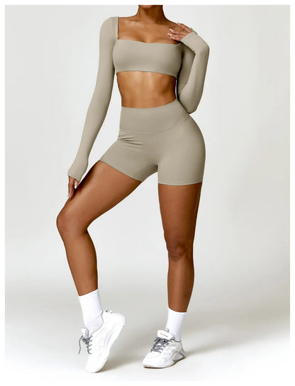 Women Yoga Suit - Quick Dry Gym Tracksuit With Long Sleeve Top & High Waist Leggings