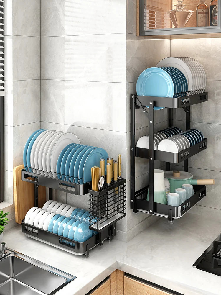 Foldable Kitchen Rack - 3 Layer Rust Resistant Bowl Rack | Punch Free Wall Mounted Storage