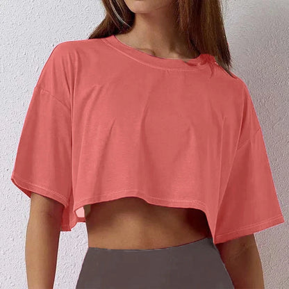Women's Cotton Crop Top – Yoga & Fitness Short-Sleeve Workout Tee