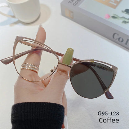 New Brand Design Retro Lady Cat Eye Frame Photochromic Anti Blue Light Computer Hyperopia Women Reading Glasses Degrees 0 to +6