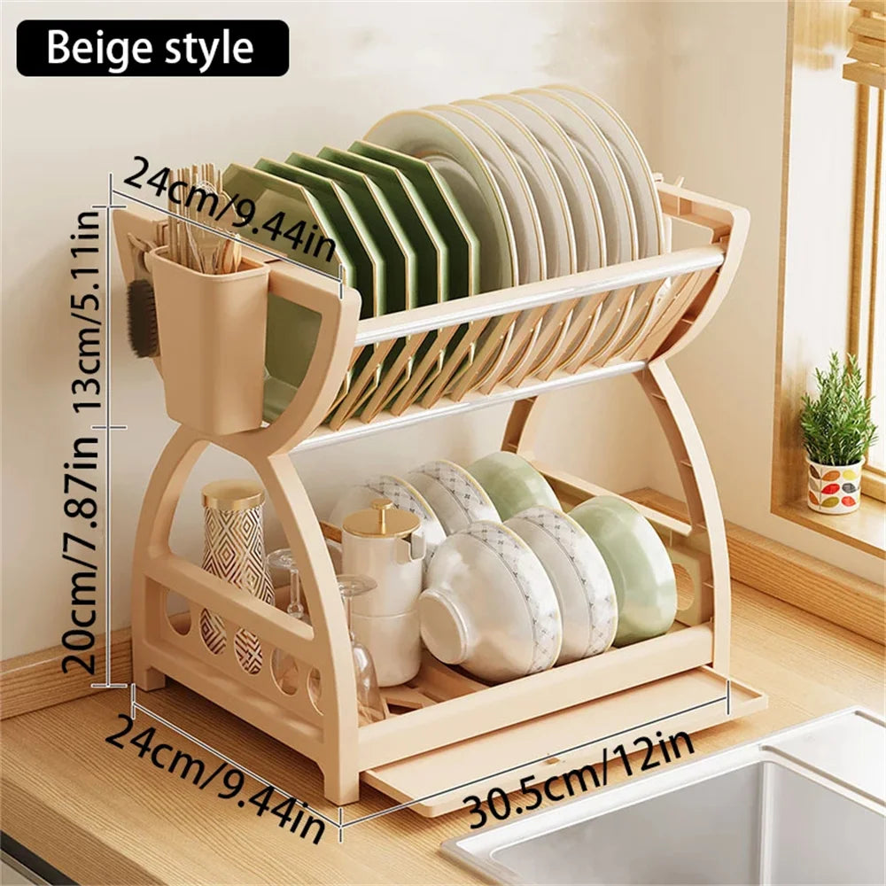 Kitchen Storage Rack – Multi Functional Rack With Dish Plate Organizer & Drainage