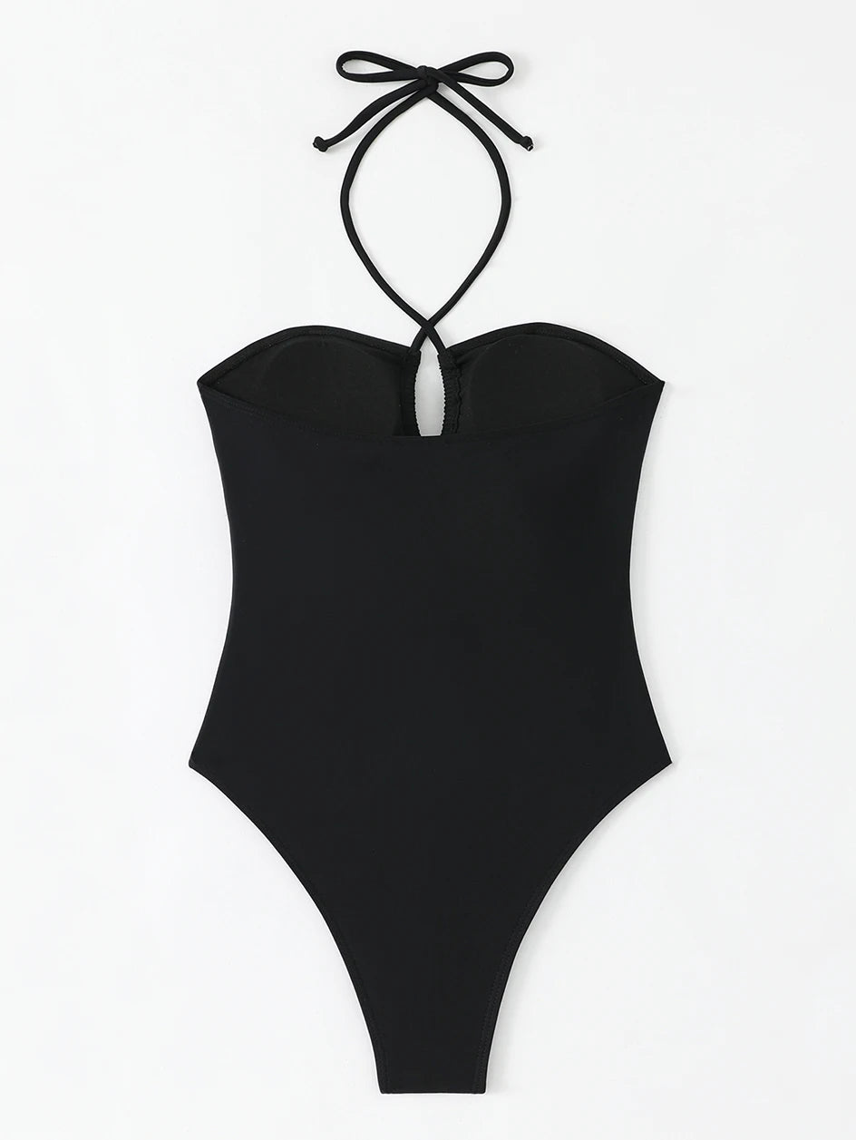 Solid Color Bathing Suit Bandeau Swimwear Woman 2026 One Piece Women's Swimsuit Female Bathwear Swimming for Beach Wear Monokini