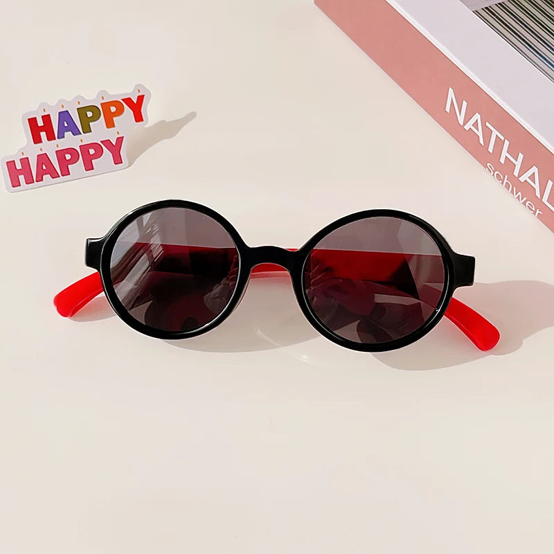Kids UV400 Checker Panel Round Sunglasses - Cute Outdoor Sun Protection Glasses