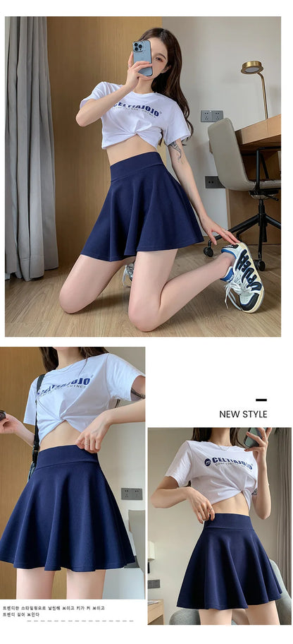 Summer Women's Skirts Fashion Sexy Mini Elastic Pleated Sun Skirts For School Girl Uniform Korean Black High Waist Tennis Skirts
